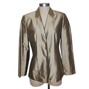 Ann Taylor Blazer Gold Silk Womens 2-Button Jacket Size 6 Lined Quiet Luxury